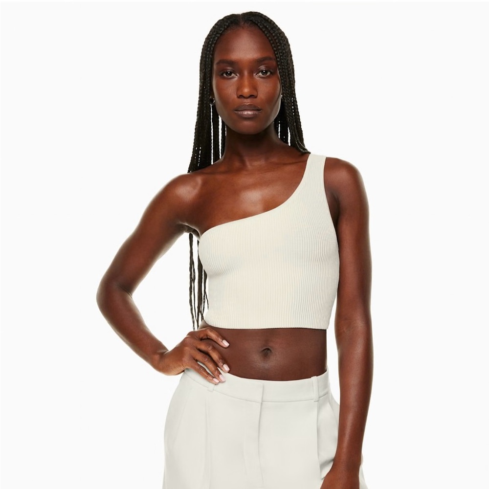 Aritzia Babaton White Ribbed One Shoulder Tank